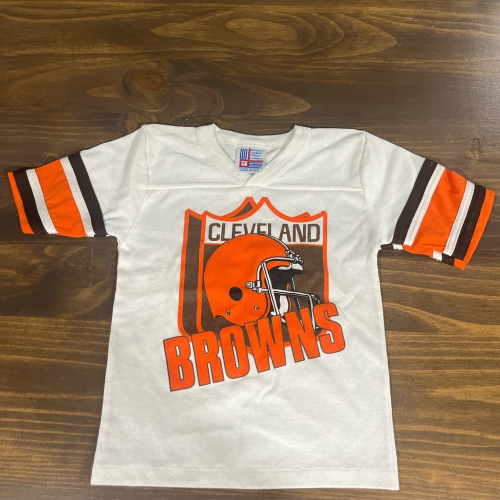 Vintage 80s Cleveland Browns Kids Jersey Tee- White and Orange
